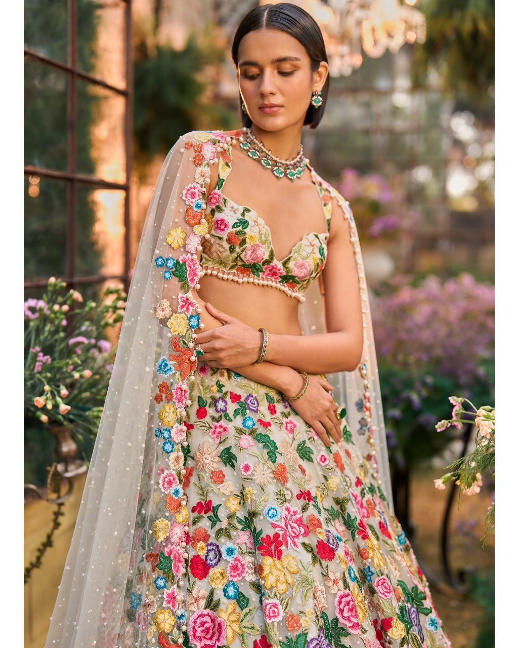 Multi-Coloured Floral Lehenga Set