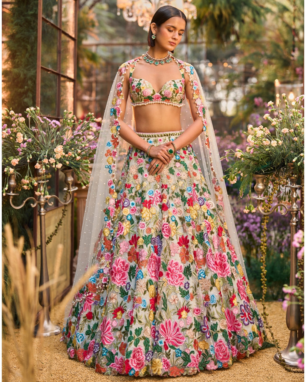 Multi-Coloured Floral Lehenga Set