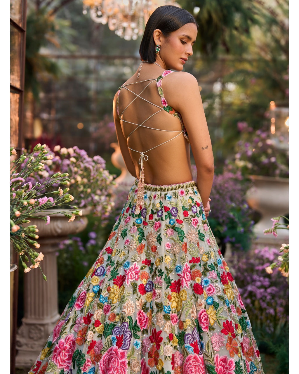 Multi-Coloured Floral Lehenga Set