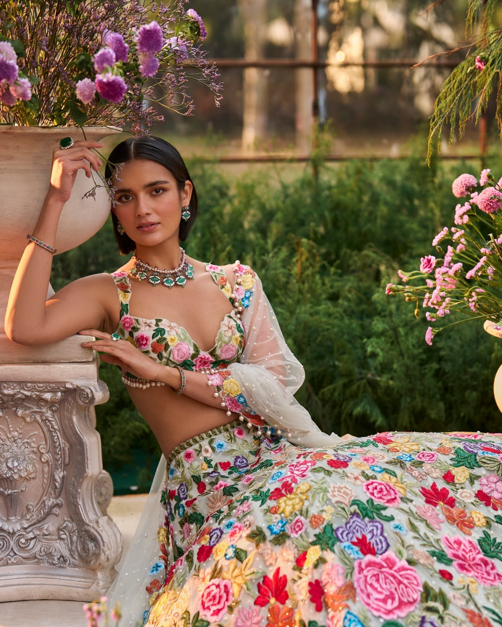 Multi-Coloured Floral Lehenga Set