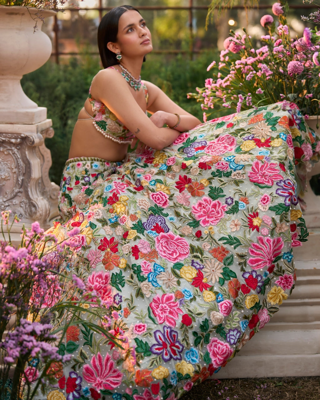 Multi-Coloured Floral Lehenga Set