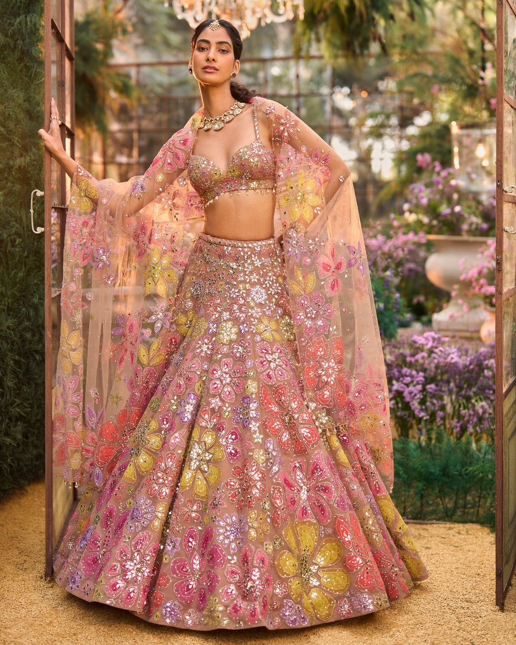 Coffee Floral Lehenga Set