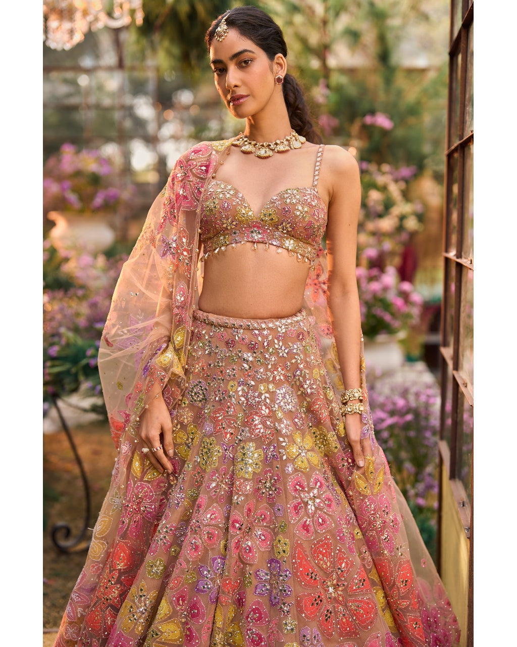 Coffee Floral Lehenga Set