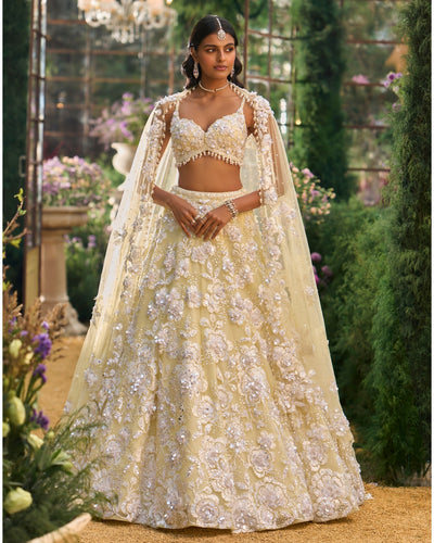 Lime Yellow Floral Lehenga Set