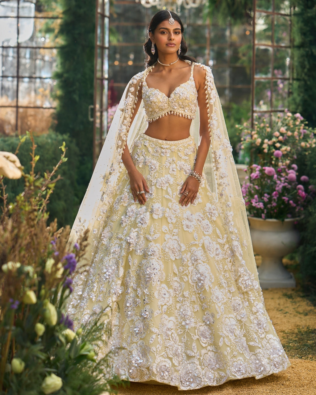 Lime Yellow Floral Lehenga Set