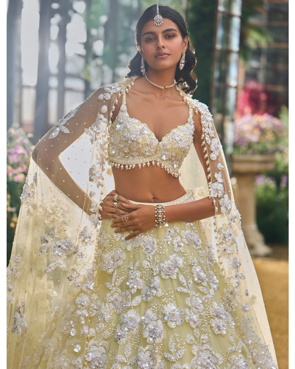 Lime Yellow Floral Lehenga Set