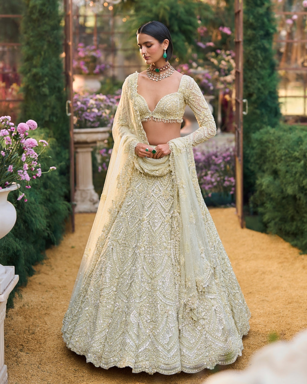 Sage Green Sequin Lehenga Set
