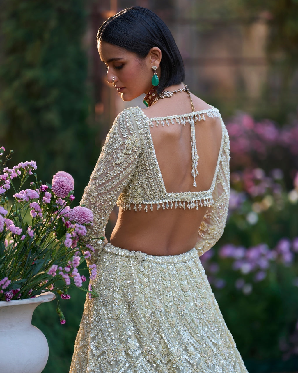 Sage Green Sequin Lehenga Set