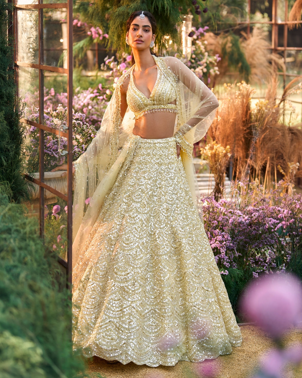 Lemon Yellow Sequin Lehenga Set