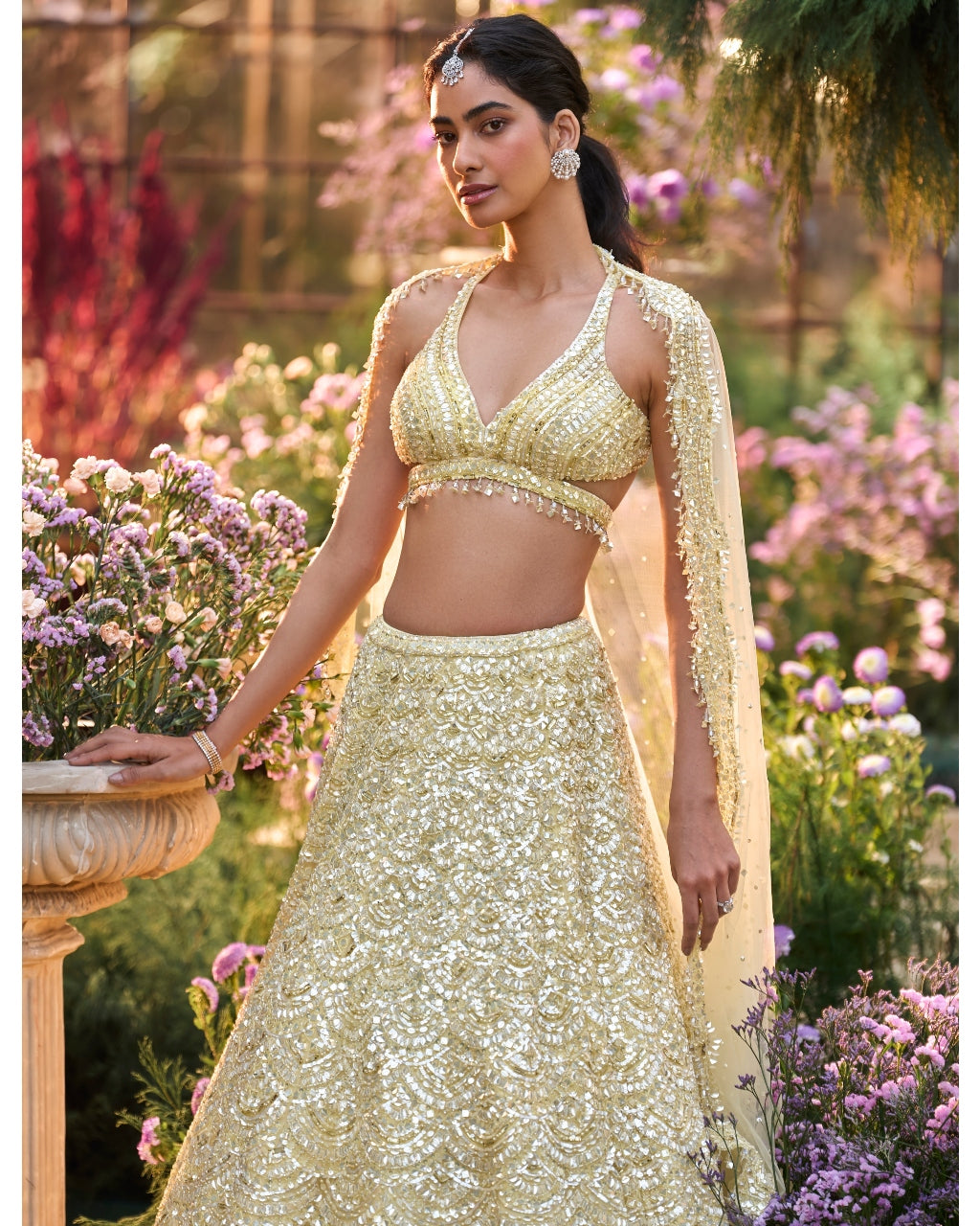Lemon Yellow Sequin Lehenga Set