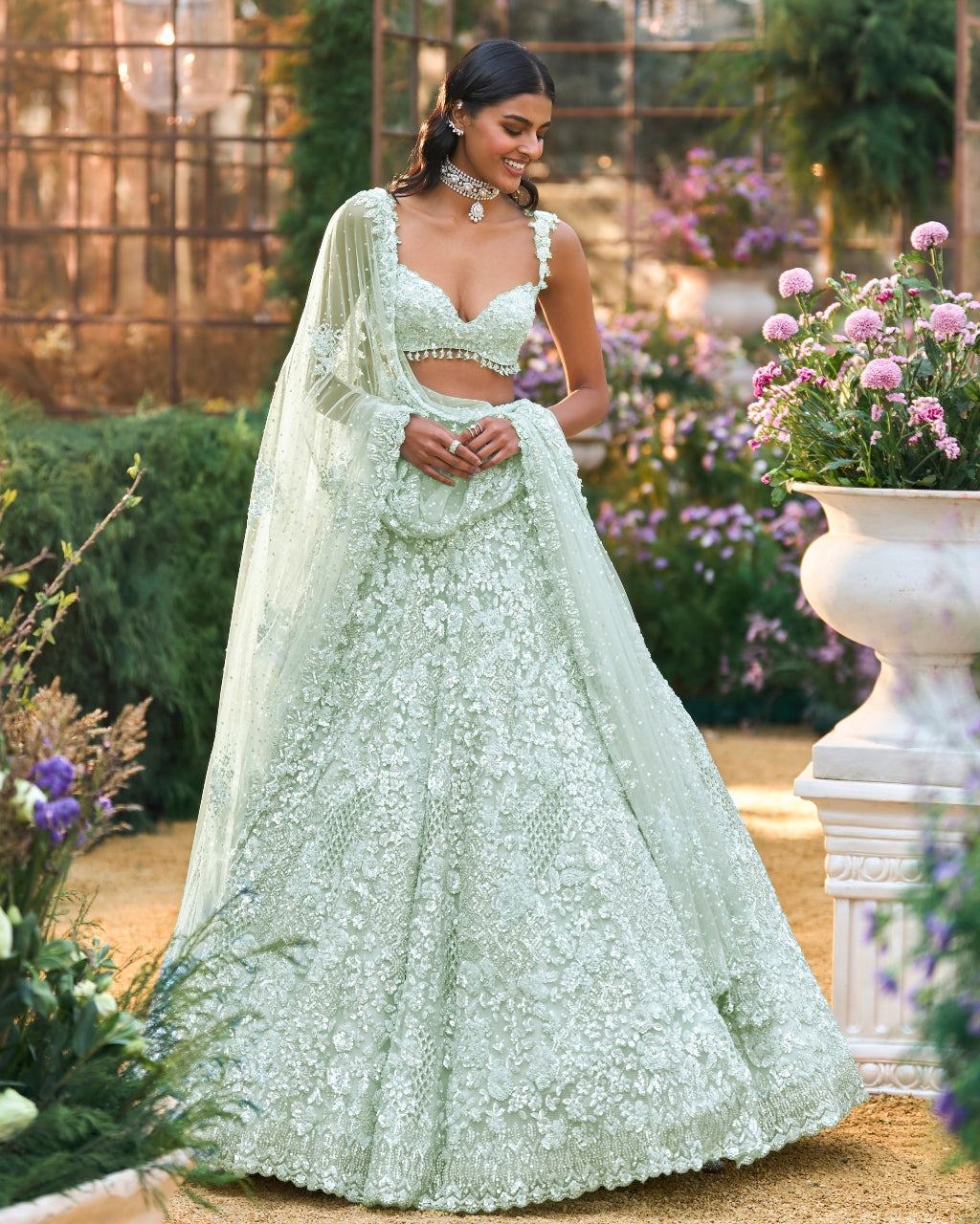 Soft Aqua Sequin Lehenga Set