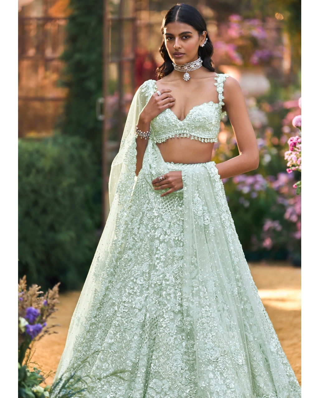 Soft Aqua Sequin Lehenga Set