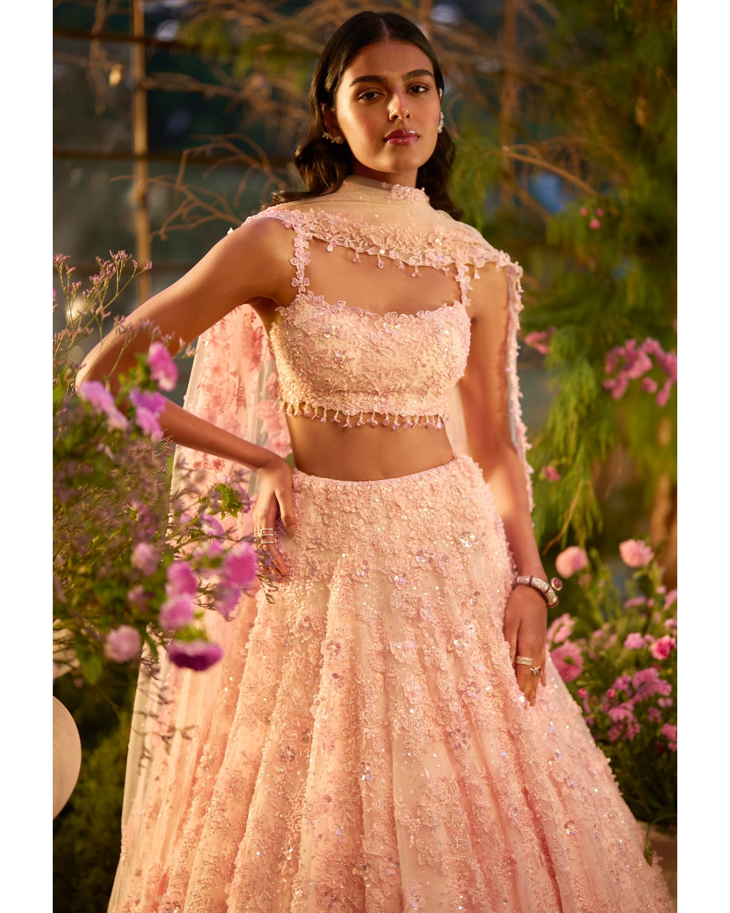 Candy Pink Three-Dimensional Lehenga Set