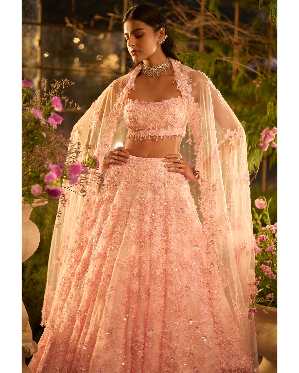 Candy Pink Three-Dimensional Lehenga Set
