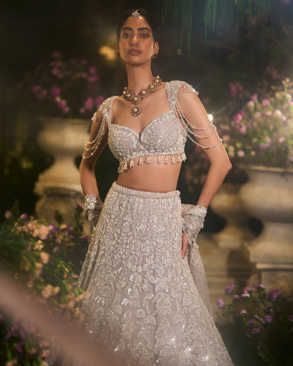 Slate Grey Sequin Lehenga Set