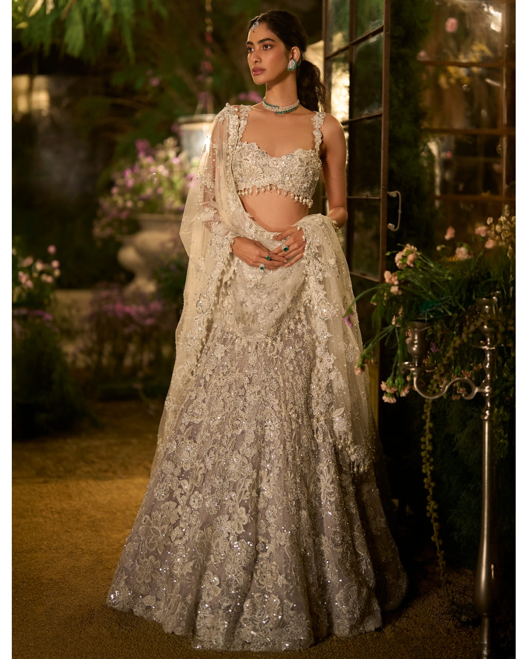 Ice Grey Pearl Lehenga Set