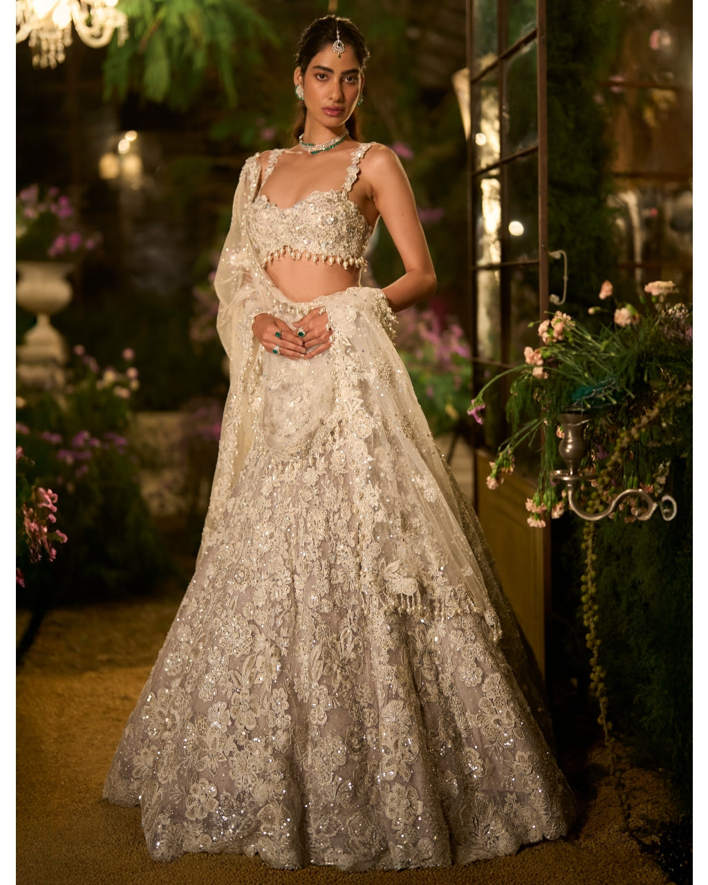 Ice Grey Pearl Lehenga Set