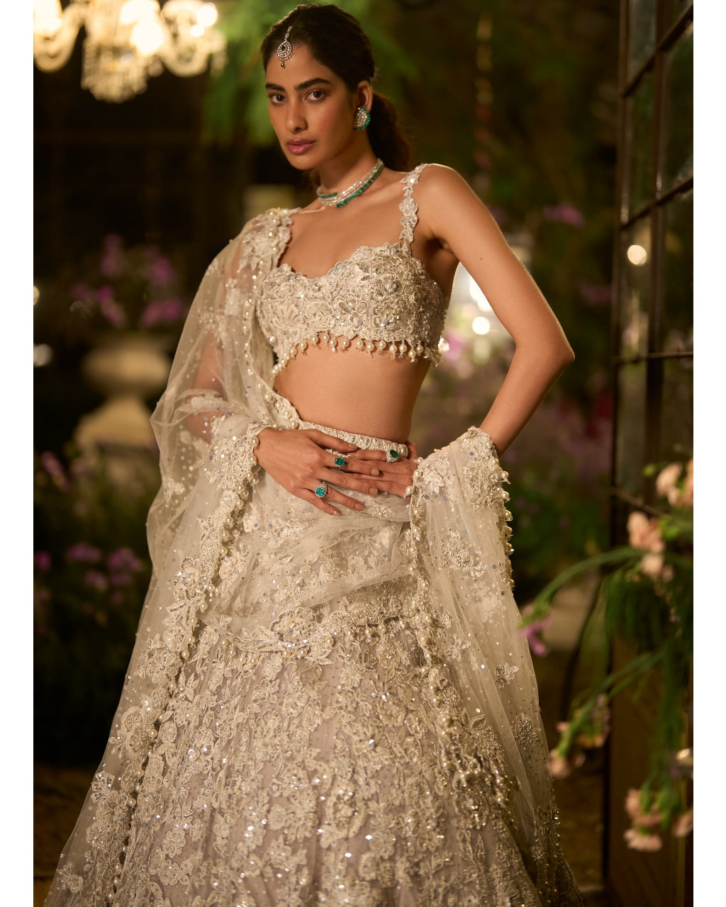 Ice Grey Pearl Lehenga Set