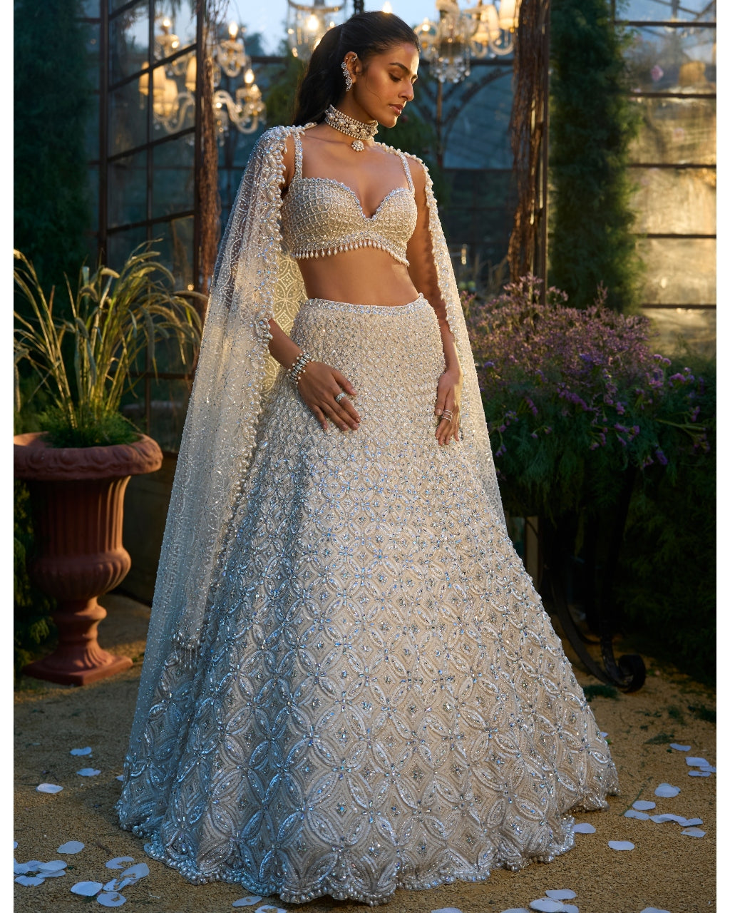 Ivory Pearl & Sequin Lehenga Set
