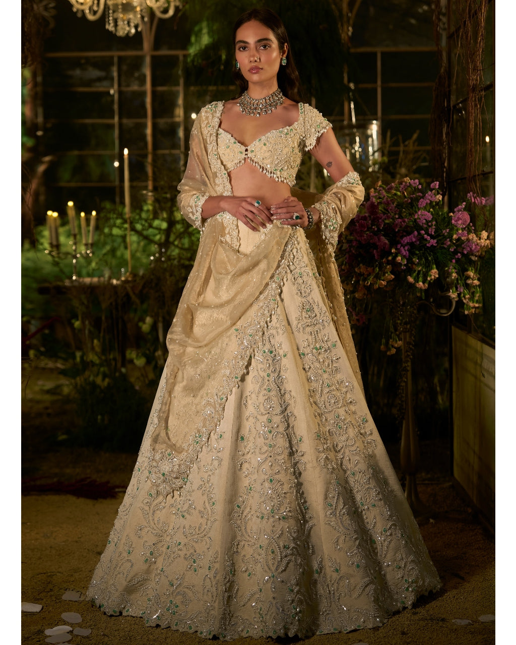 Light Gold Pearl Lehenga Set