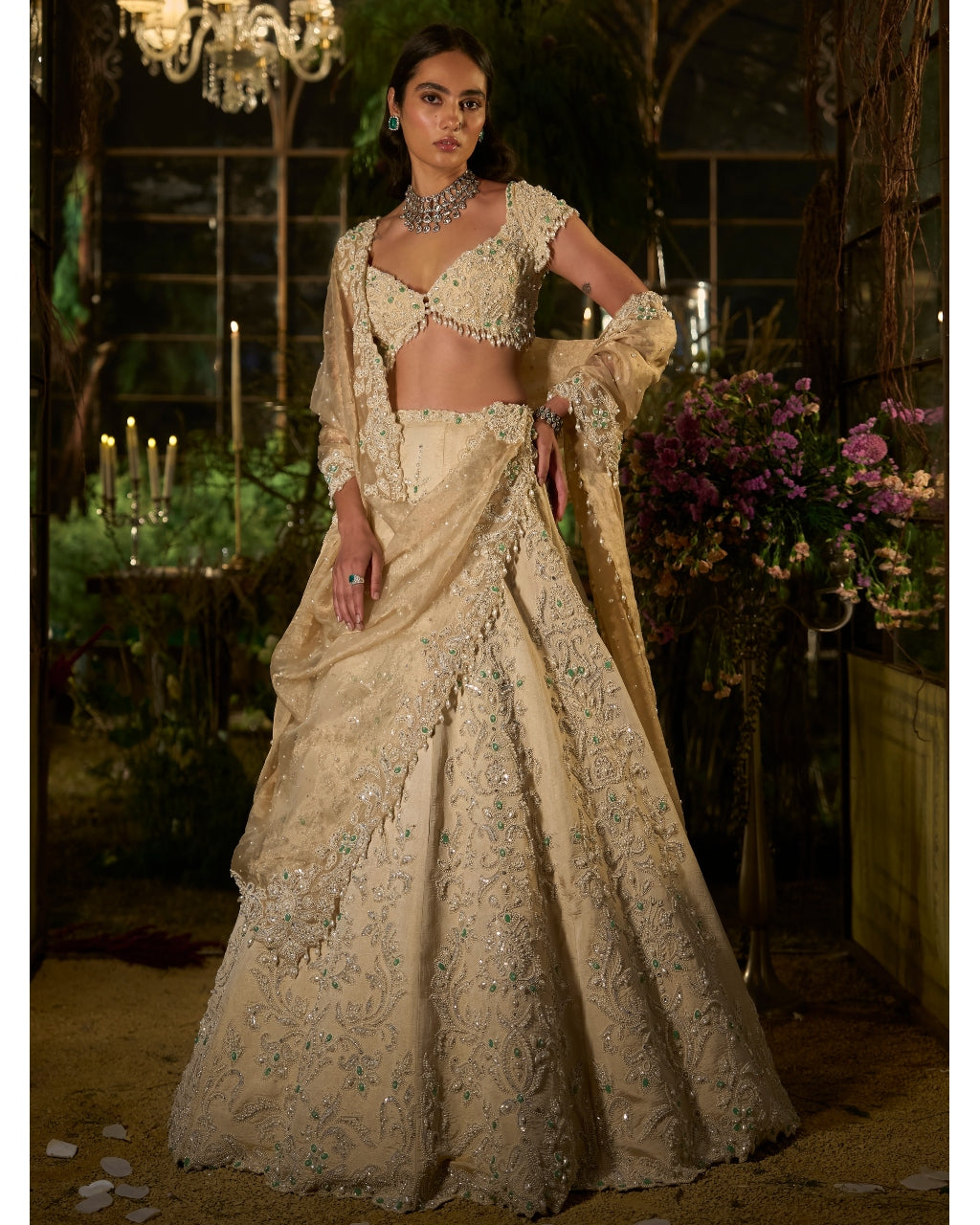 Light Gold Pearl Lehenga Set