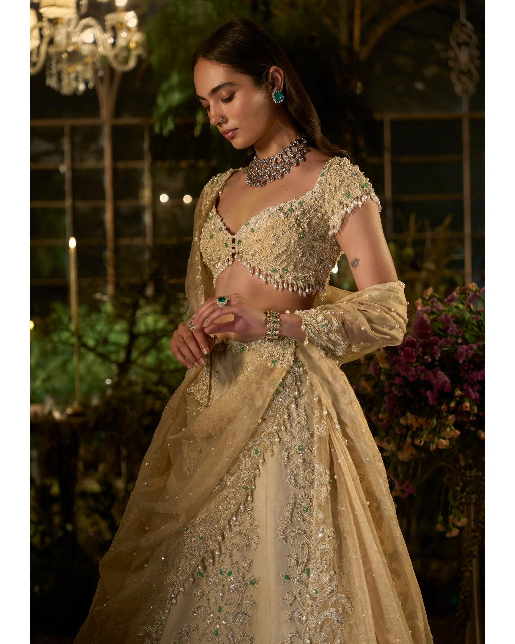 Light Gold Pearl Lehenga Set
