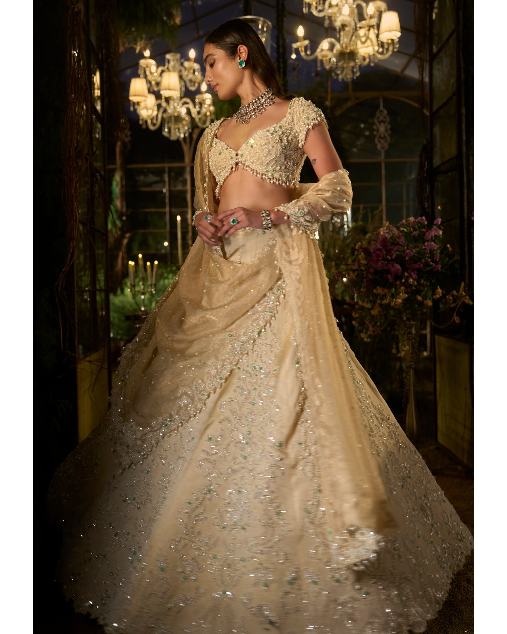 Light Gold Pearl Lehenga Set