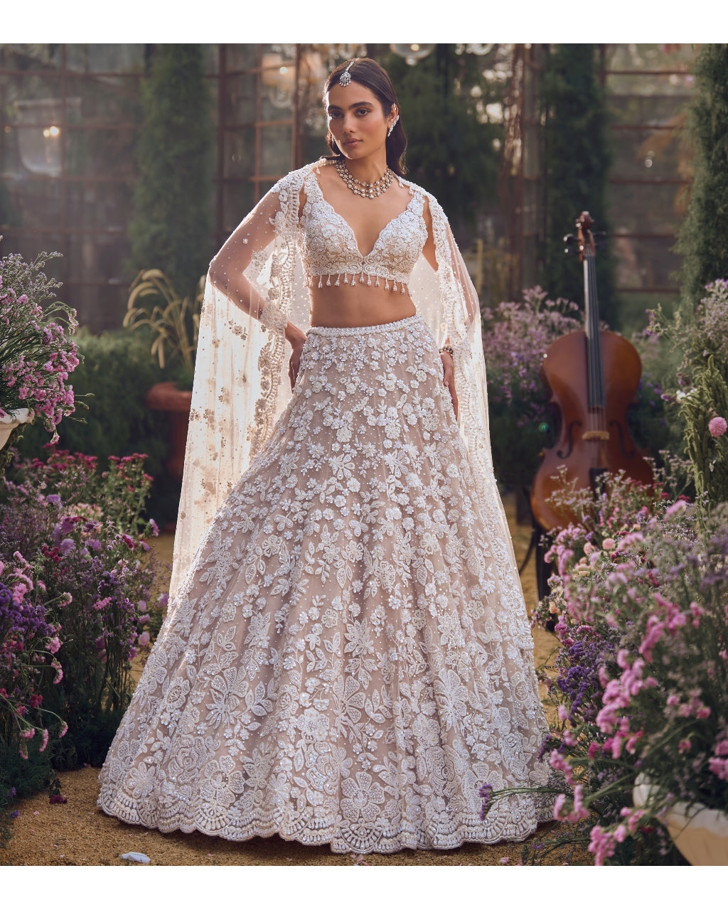 Nude Floral Lehenga Set