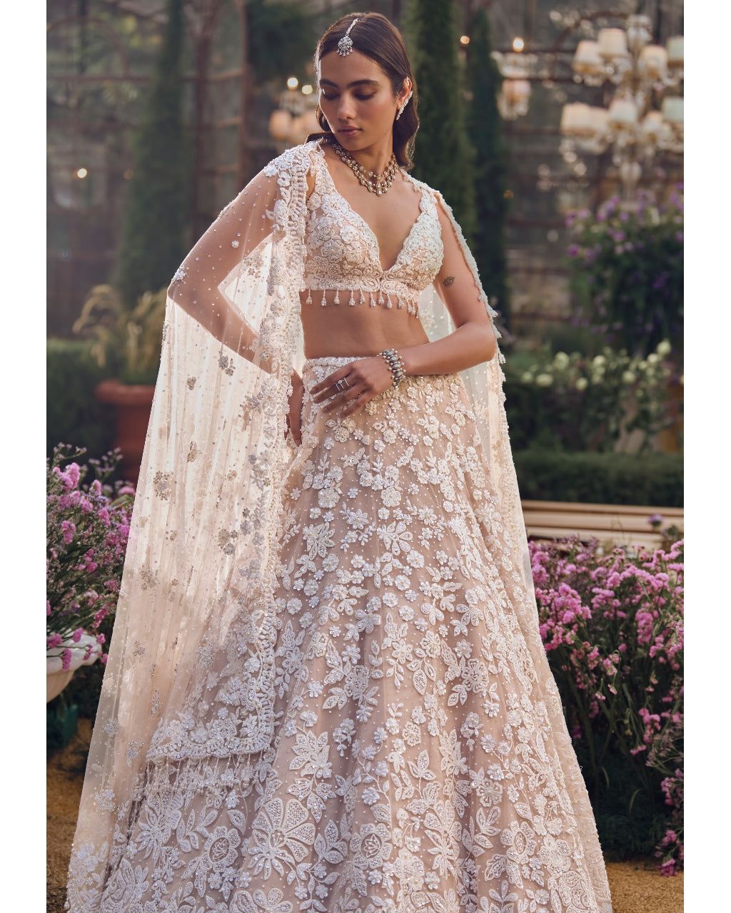Nude Floral Lehenga Set
