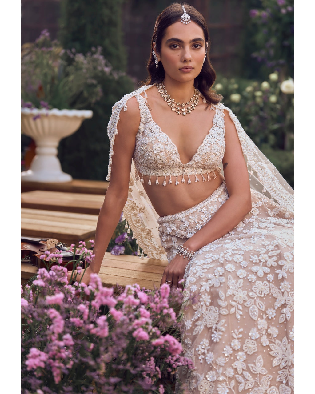 Nude Floral Lehenga Set