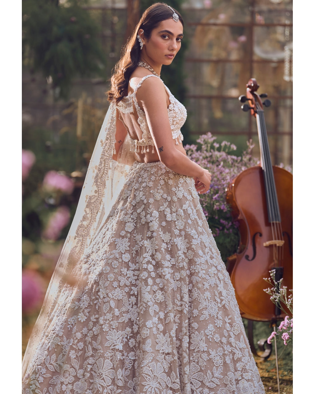 Nude Floral Lehenga Set