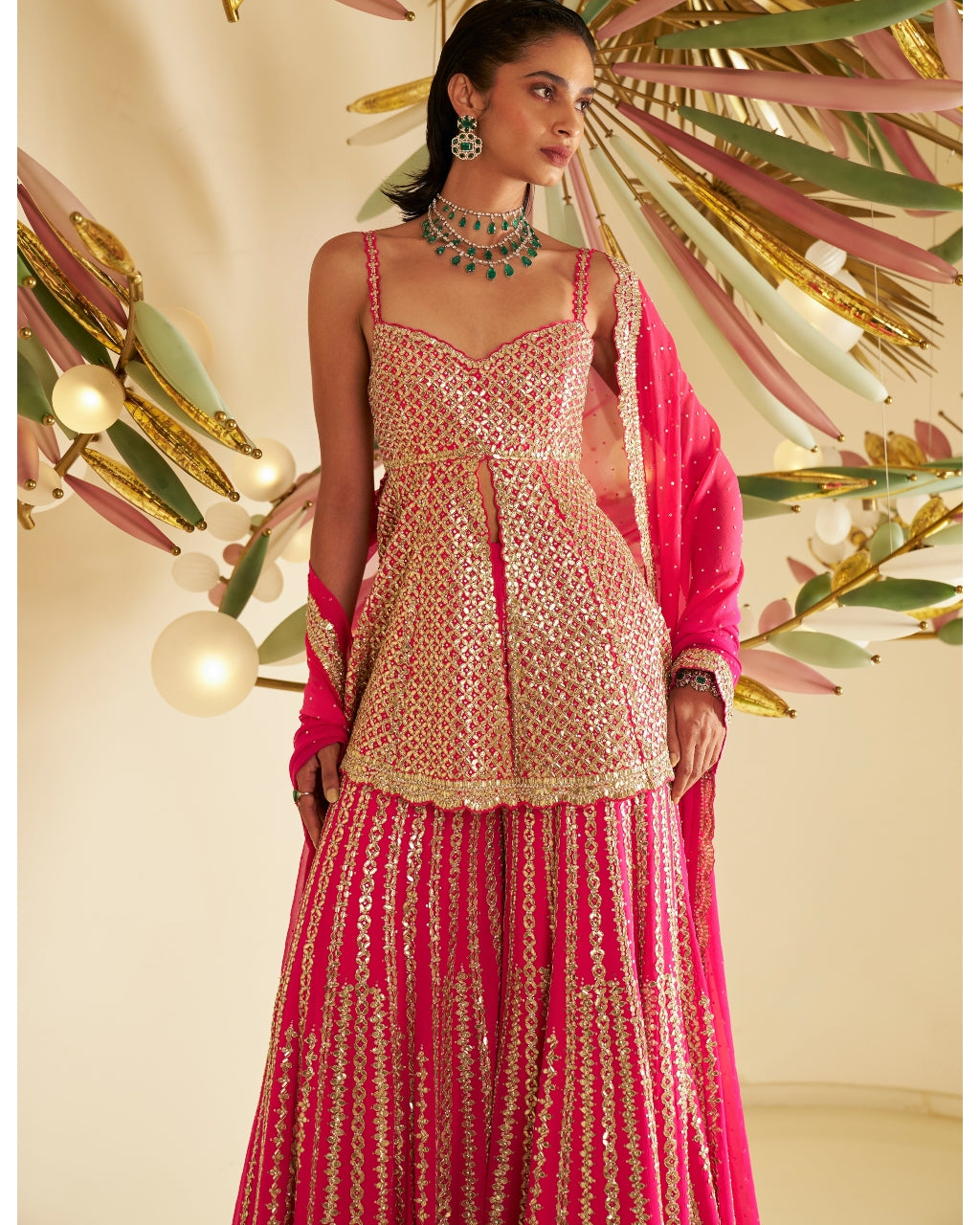 Fuchsia Gota Patti Sharara Set