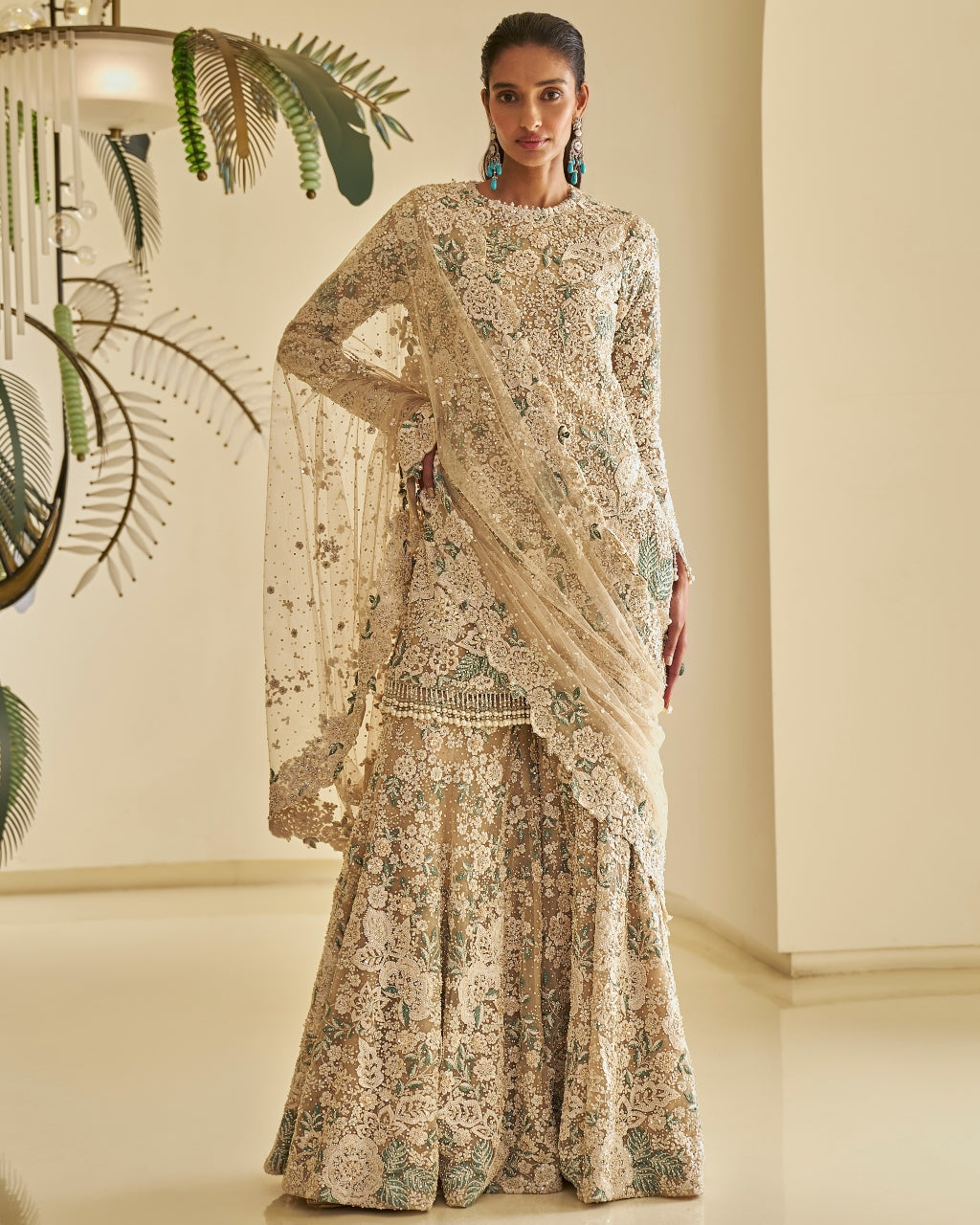 Nude Floral Sharara Set