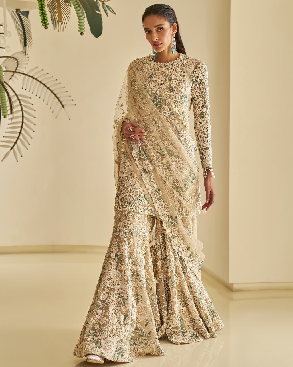 Nude Floral Sharara Set