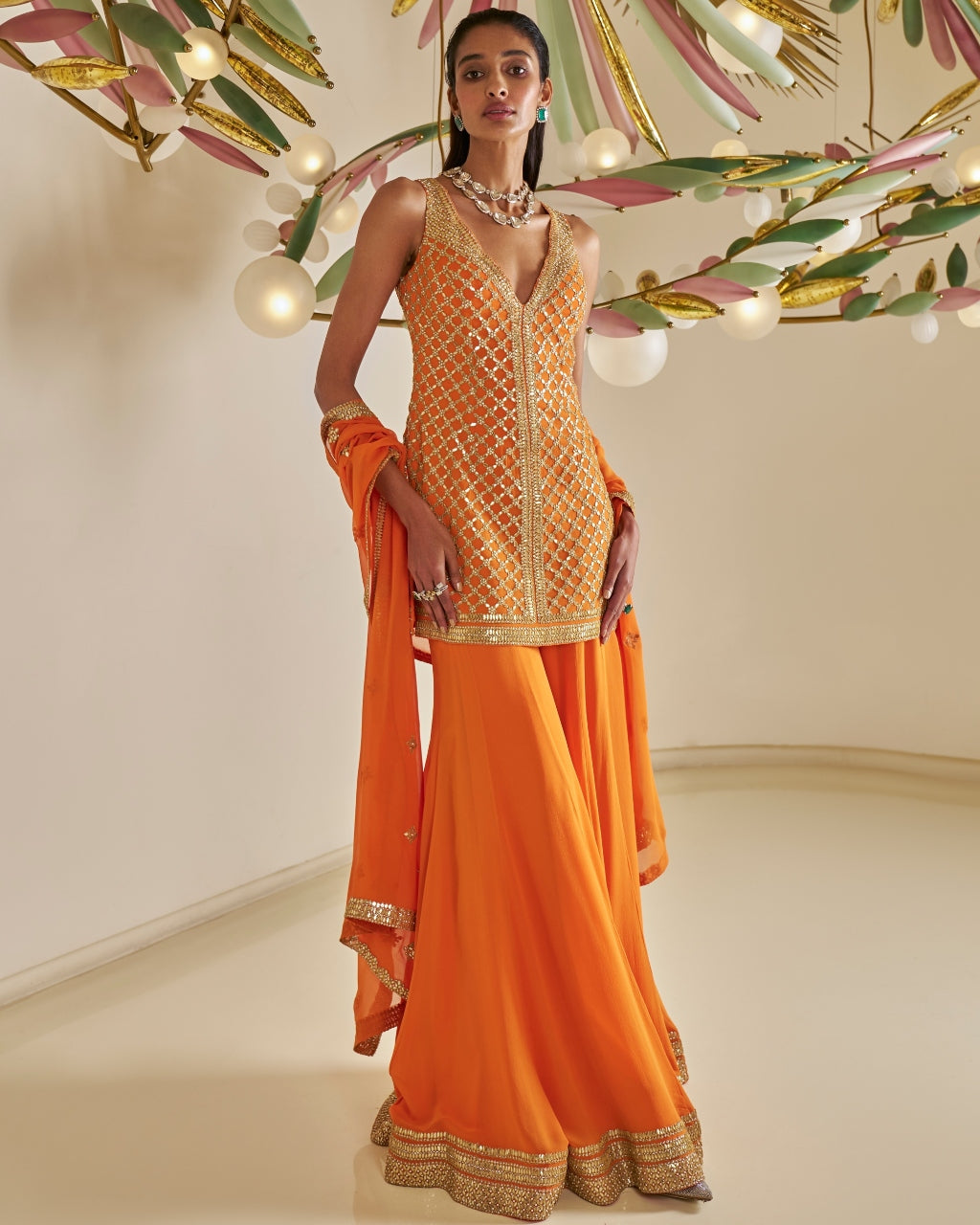 Orange Gota Patti Sharara Set