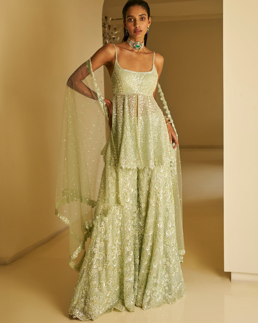 Mint Green Sequin Sharara Set