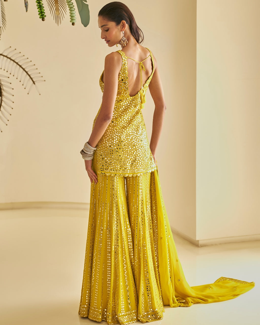 Yellow Mirror Work Sharara Set