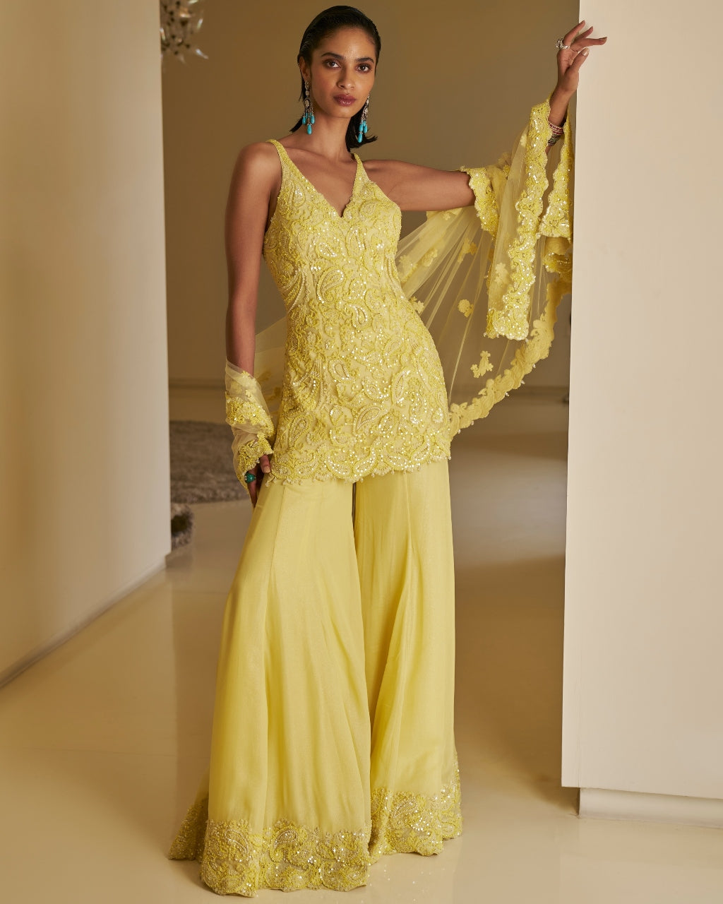 Yellow Dori Sharara Set