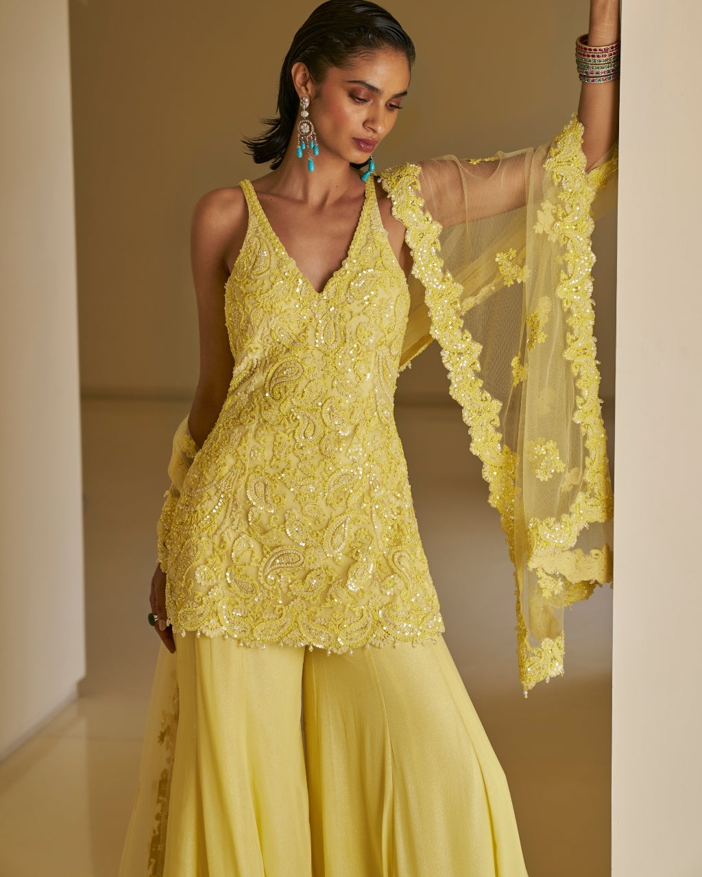 Yellow Dori Sharara Set