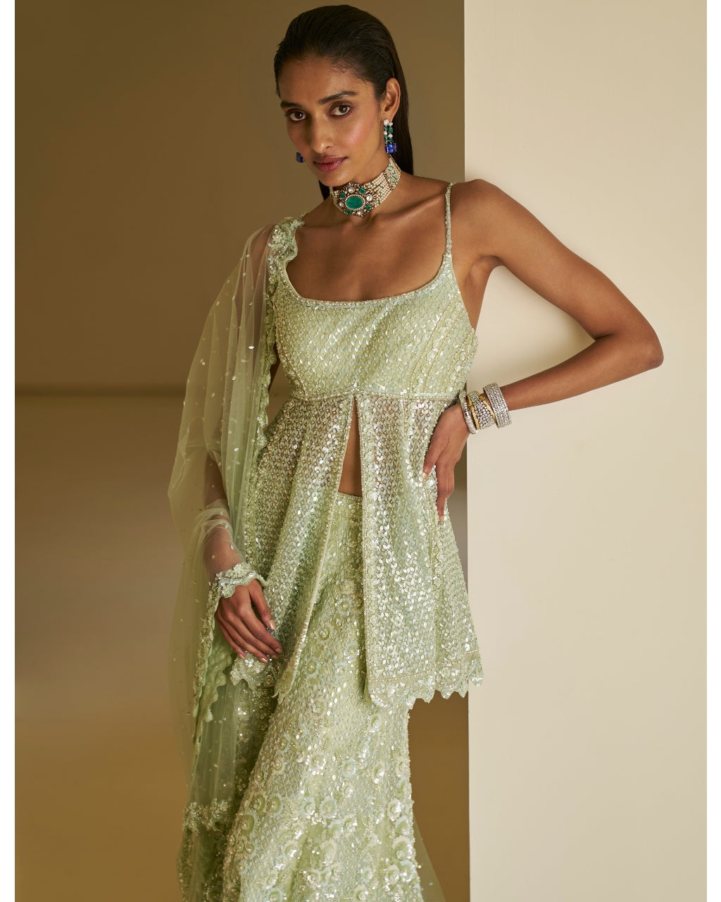 Mint Green Sequin Sharara Set