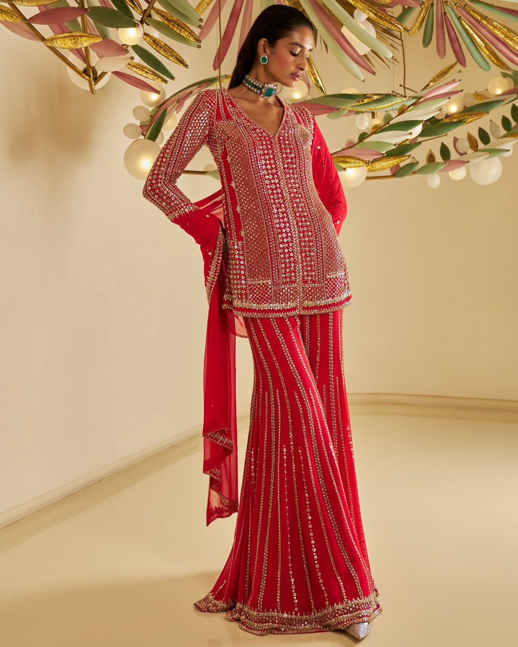 Red Georgette Sharara Set