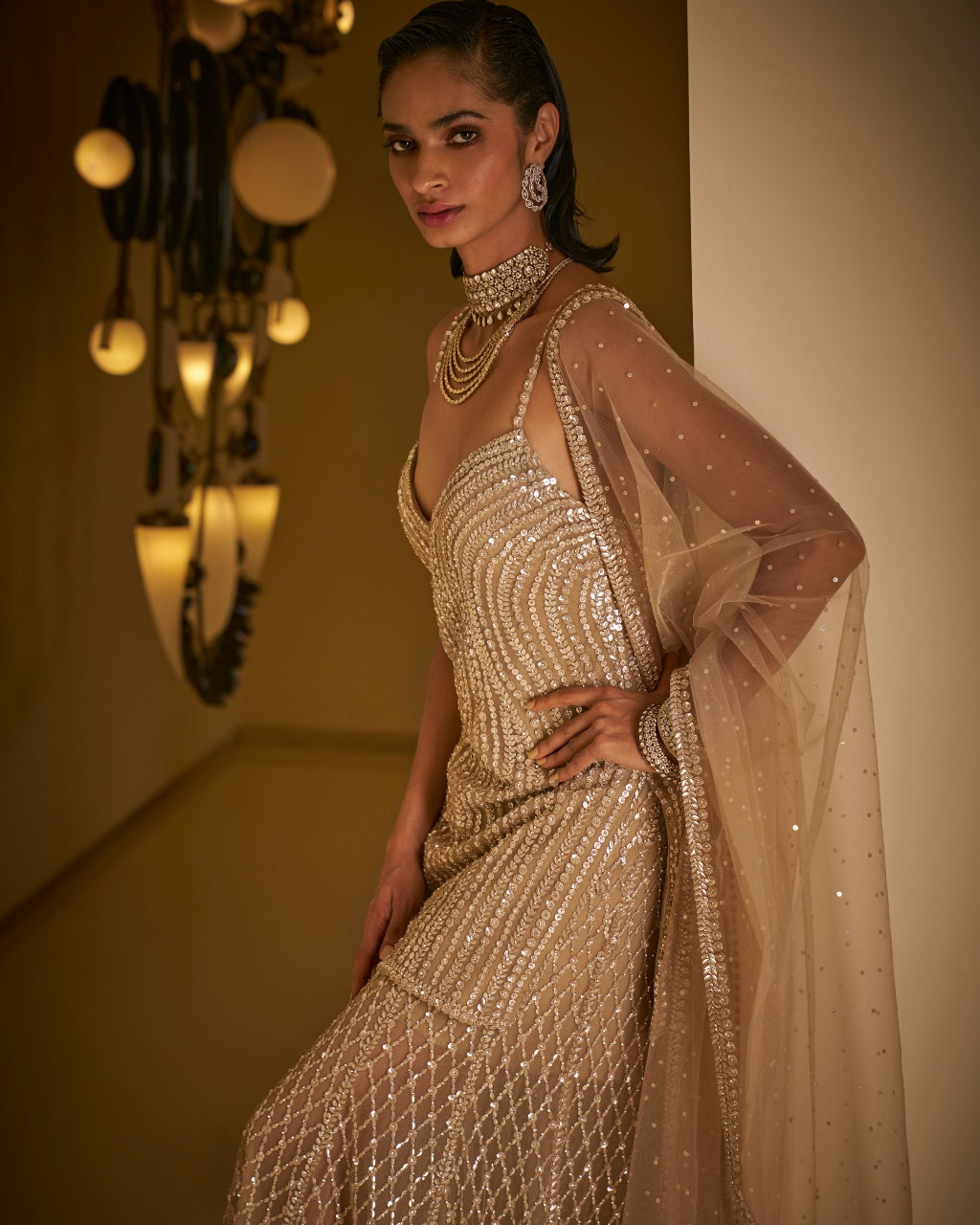 Sequin Champagne Sharara Set