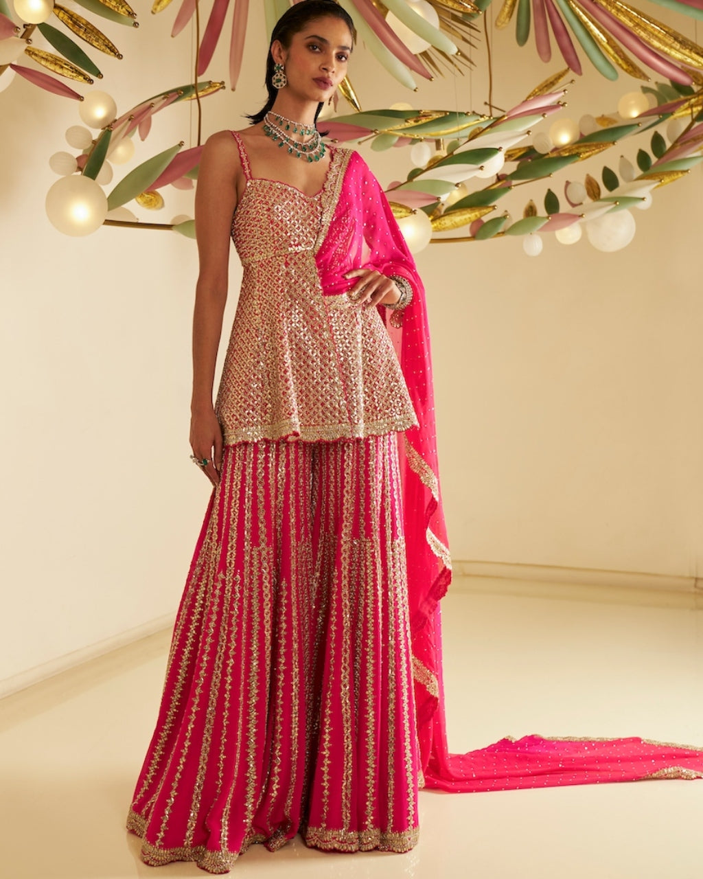 Fuchsia Gota Patti Sharara Set