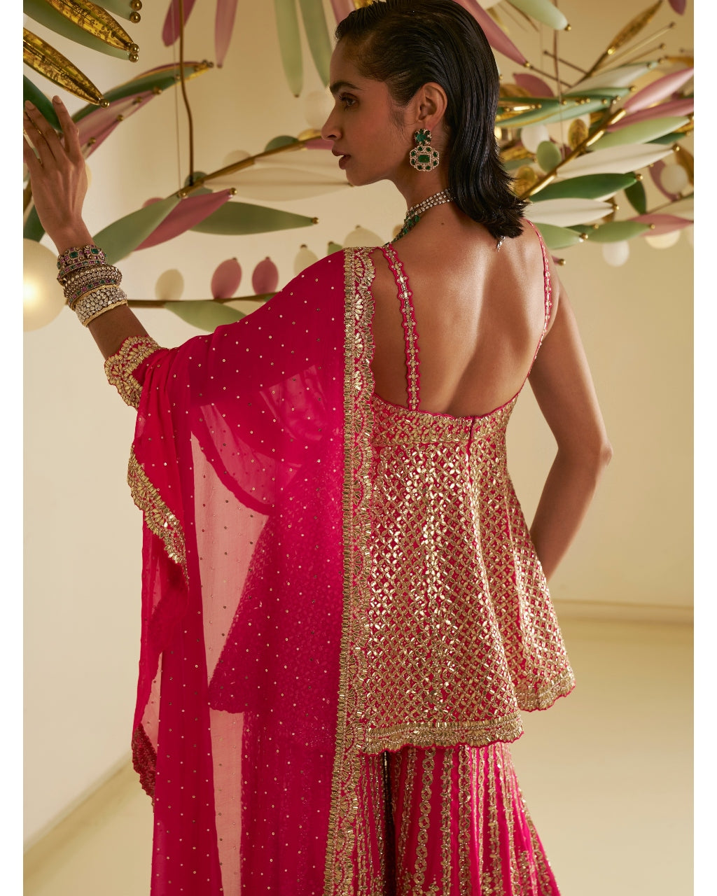 Fuchsia Gota Patti Sharara Set