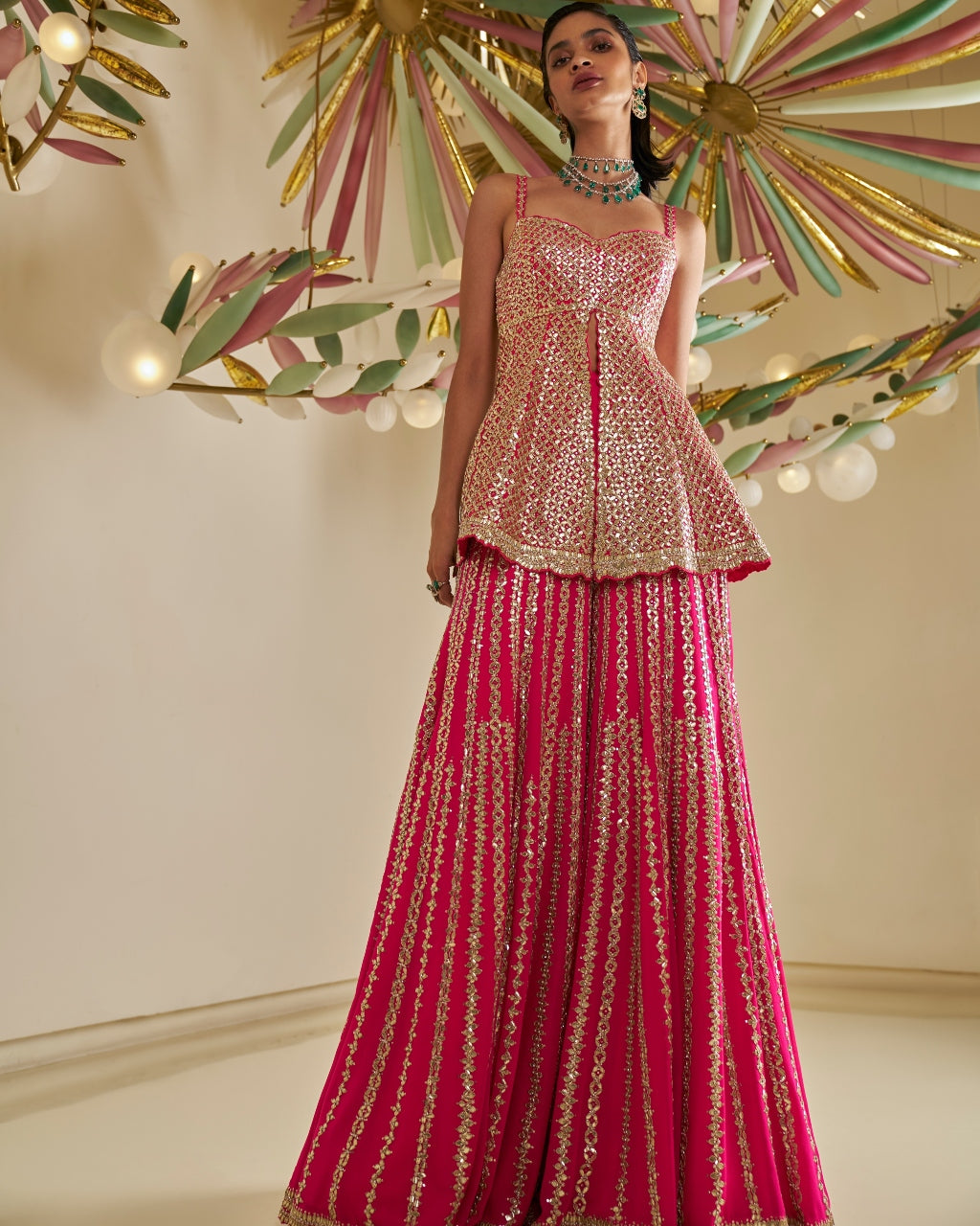 Fuchsia Gota Patti Sharara Set