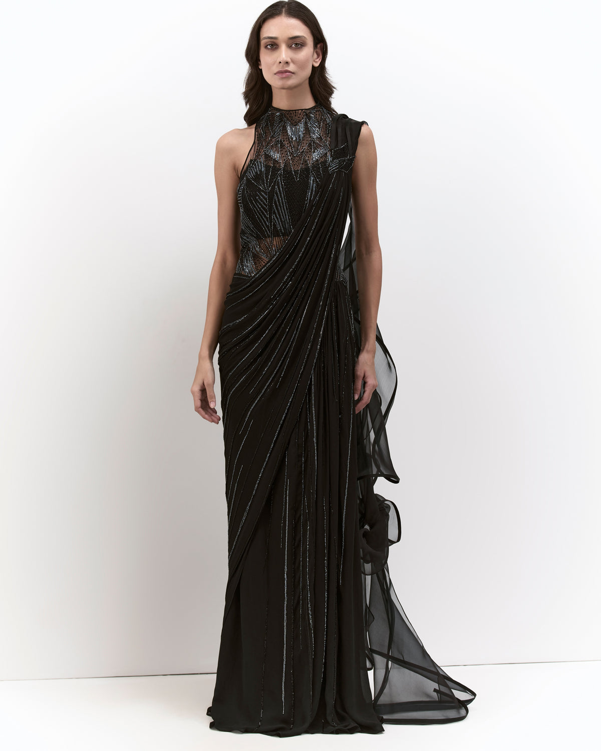 The Black Cosmic Prism Sari Gown