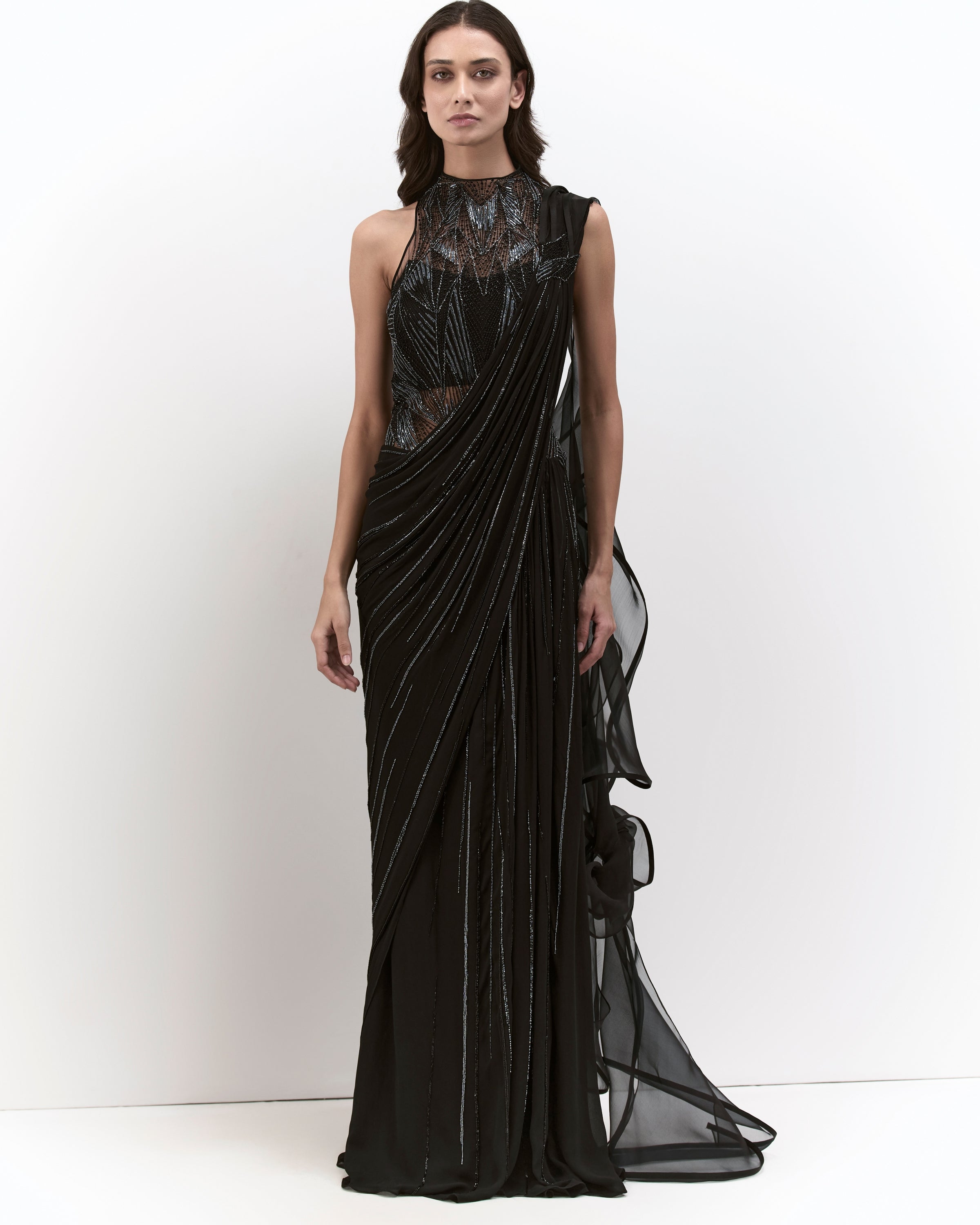 The Black Cosmic Prism Sari Gown