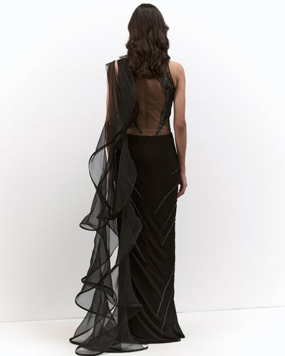 The Black Cosmic Prism Sari Gown