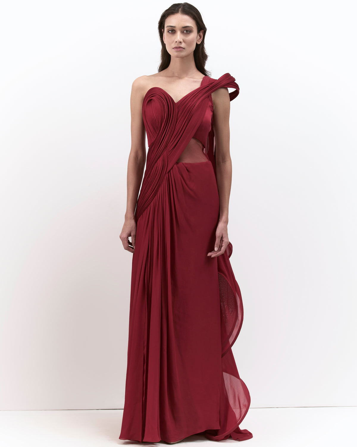 The Lava Red Corset Drape Sari Gown