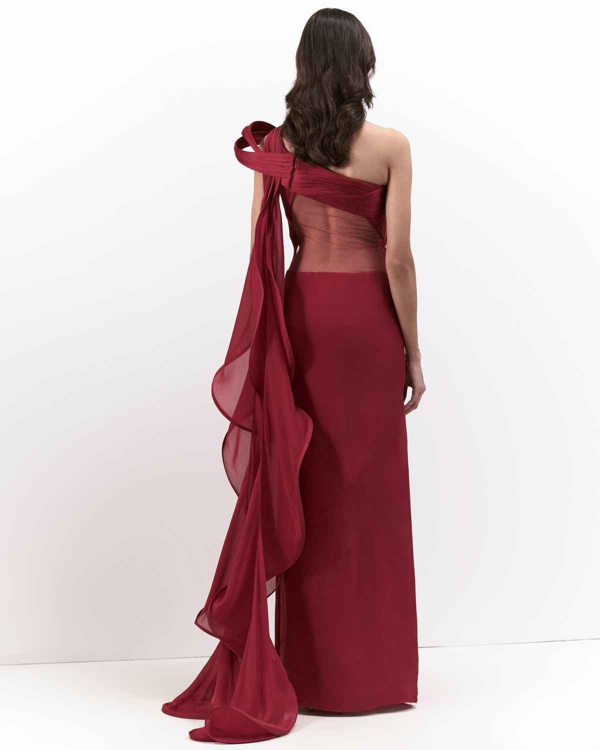 The Lava Red Corset Drape Sari Gown